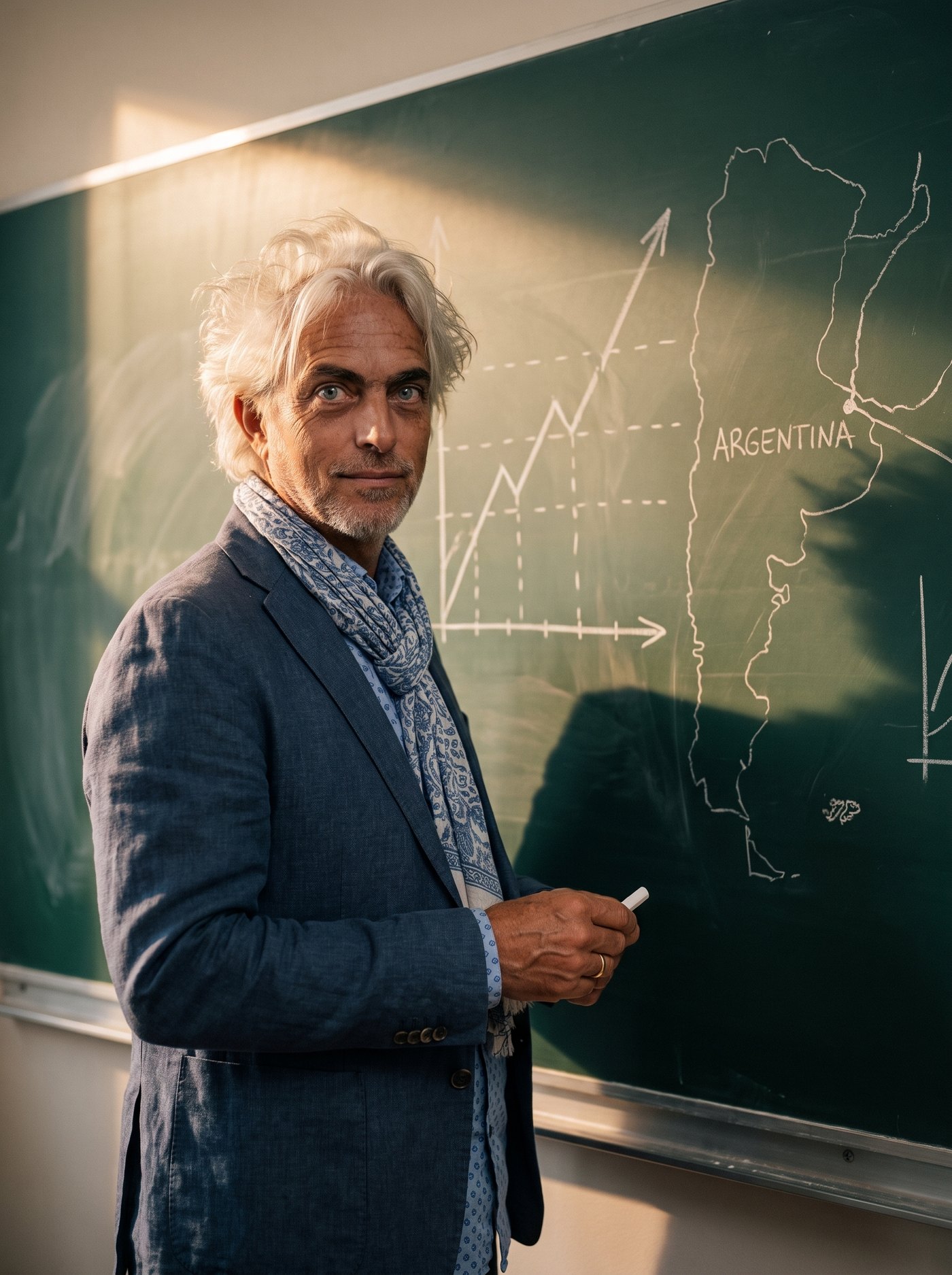 El Profesor Blitos, un profesor de ficción, frente a su pizarrón